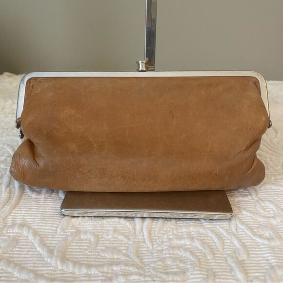 Hobo Double Frame Lauren Leather Wallet in Honey Cognac Color Full Wallet - Picture 1 of 8